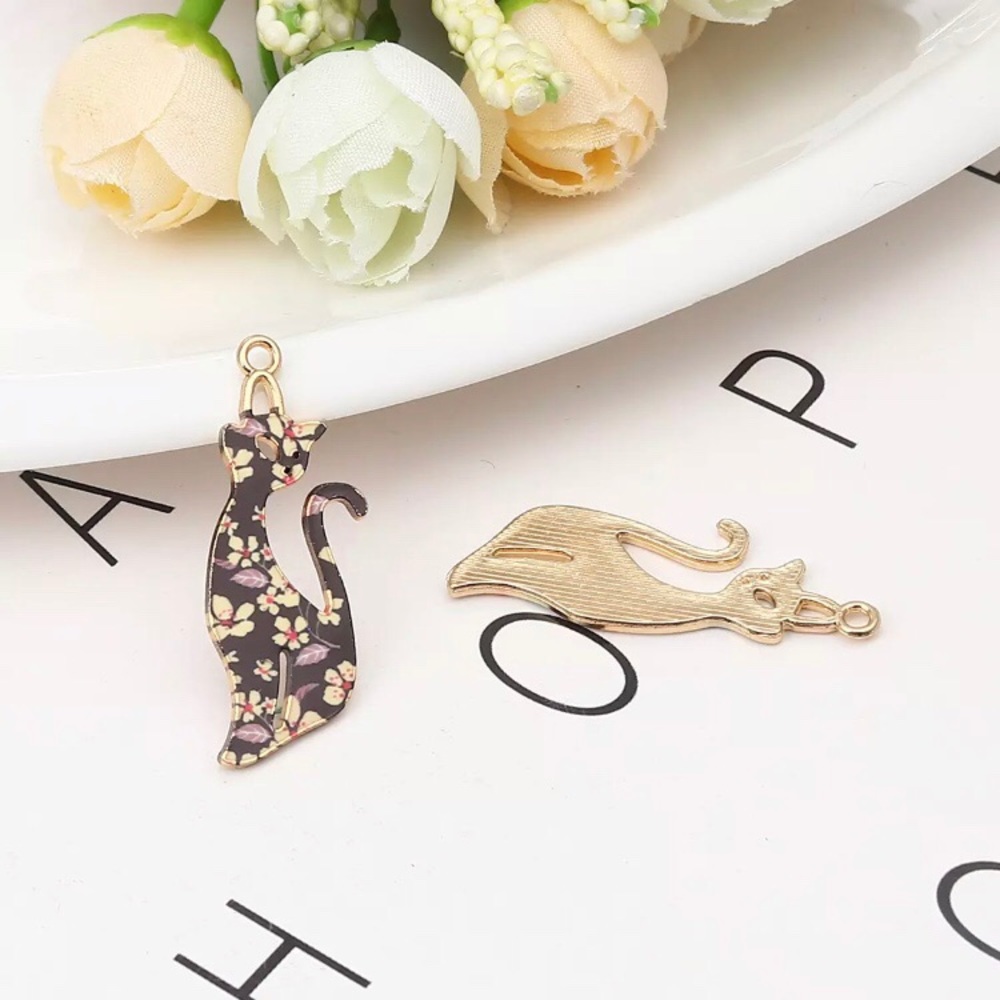 ❤️ 5 for $15 Floral Cat Pendant Zinc Alloy Enamel - Picture 3 of 7